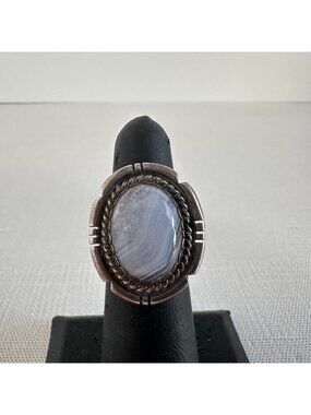Sterling Silver Blue Lace Agate Ring Native American Southwestern Size 5.5